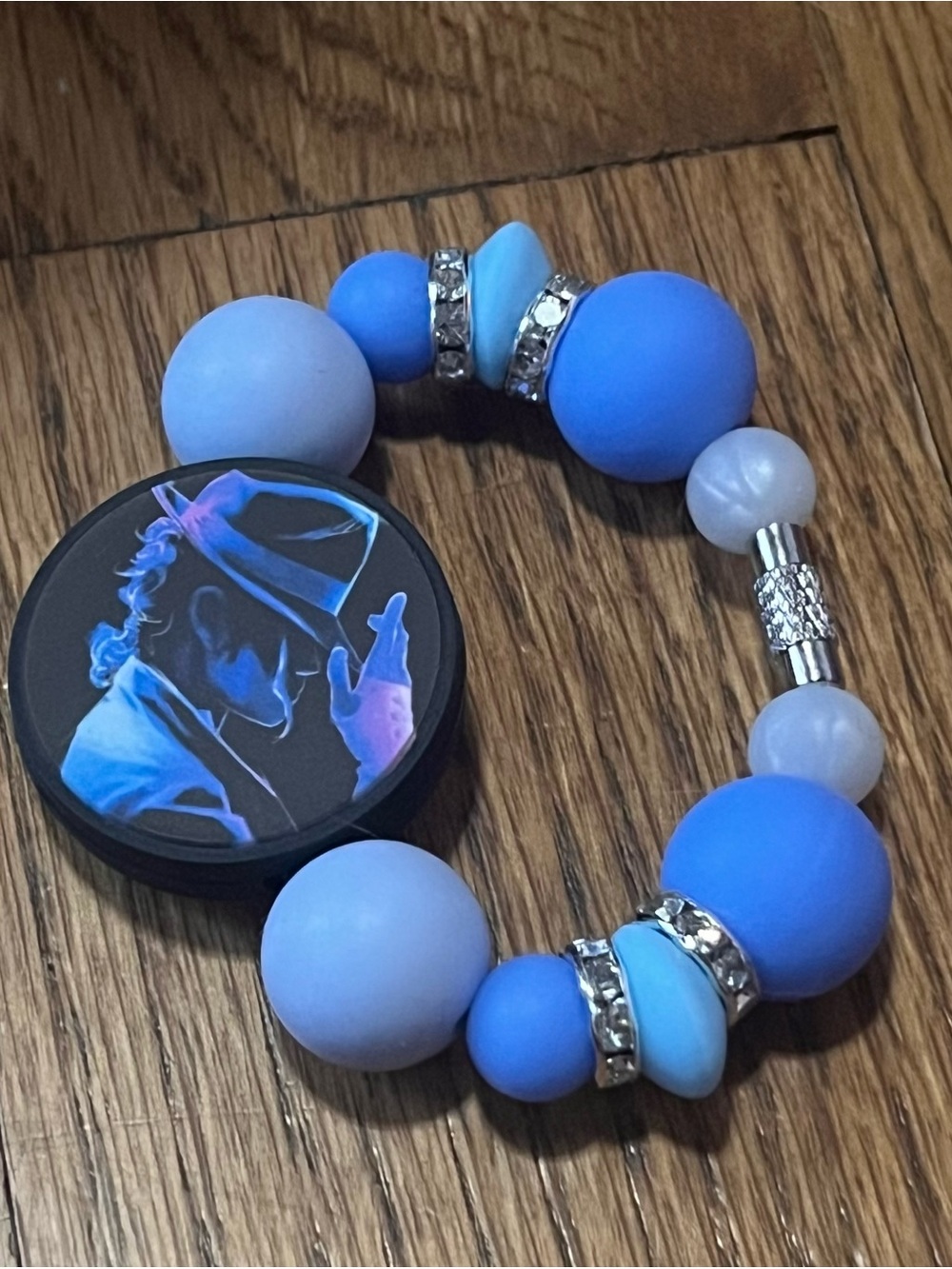 New iconic Michael Jackson Blue Beaded cup handle charm bag charm